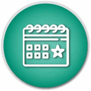 An event icon showing a white calendar symbol on a green background