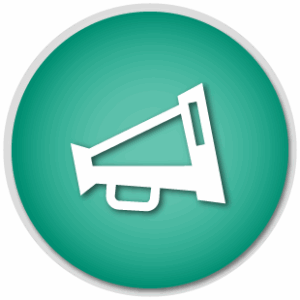 A news broadcast icon showing a white megaphone inside a green circle