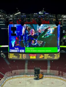 Tekla Piercey attending a third-party fundraising event for ATIRA at a hockey game in Rogers Arena
